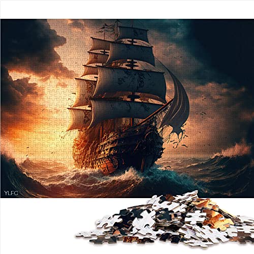 Puzzles 1000 Teile für Erwachsene Piratenschiff Puzzles für Erwachsene Holzpuzzle Puzzles für Kinder Geschenke (Größe 50x75cm) von CARGIS