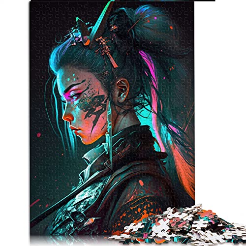 Puzzles für Erwachsene 1000 Teile Neon Weibliche Samurai Puzzles Holzpuzzles Lernspiel Herausforderung Spielzeug (Größe 50x75cm) von CARGIS