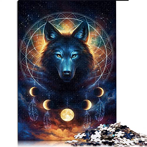 für Erwachsene 1000 Teile Puzzle Traumfänger Wolf Puzzles für Erwachsene Kinder Holzpuzzle Lernen Lernspielzeug (Größe 50x75cm) von CARGIS