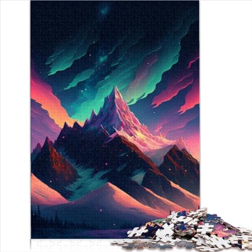 Aurora Mountains Puzzles Für Erwachsene 1000 Puzzles Holzpuzzle 1000 Teile Kreative Puzzles Heimdekoration (Größe 29.52x19.68 Inch) von CARGUS