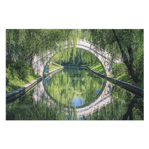 Klassische Puzzle für Erwachsene Teenager Freizeit Spaß Spiel Spielzeug GeeignetBeautiful Park, River, Bridge, Green Willow Trees, springLernspielzeug FüR Kinder 52x38Papier von CARGUS