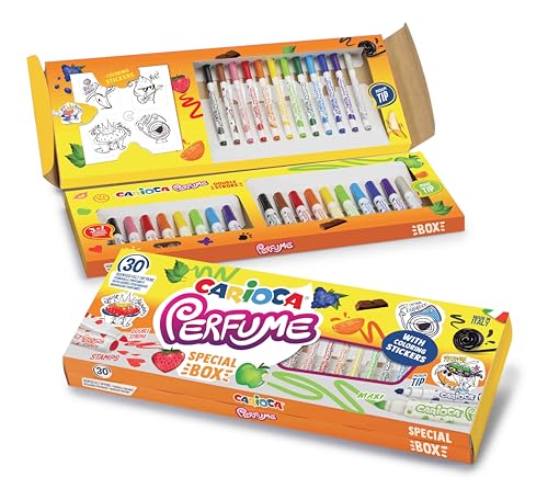 Carioca Spezielles Set mit parfümierten Markern | enthält 30 parfümierte Marker mit Malstiften | verschiedene Farben | abwaschbare Tinte und blockierte Spitze Carioca Spezielles Set mit parfümierten Markern | enthält 30 parfümierte Marker mit Malstiften | verschiedene Farben | abwaschbare Tinte und blockierte Spitze von Carioca