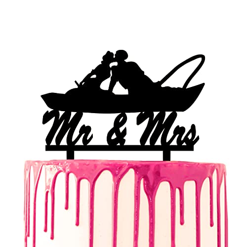 CARISPIBET Hochzeitstorte Topper Bräutigam und Braut Kuss Fischerboot Hochzeit Kuchen Motto Party "Mr. & Mrs." von CARISPIBET