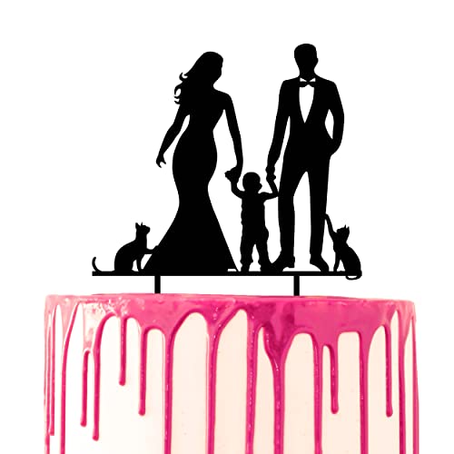 CARISPIBET Kuchenaufsatz, Paar mit einem Sohn und zwei Katzen, Hochzeitsfeier, dekorativer Topper von CARISPIBET