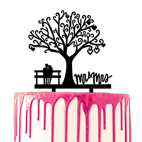CARISPIBET Hochzeitstorte Topper Acryl Silhouette Paar sitzen auf der Bank am Baum liebevoll "Mr & Mrs" Hochzeit Kuchen Deko von CARISPIBET