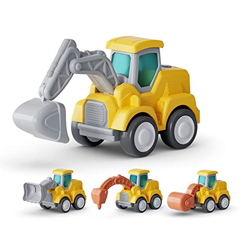 CARLORBO Auto Spielzeug Traktor Bagger Kinder 2 Jahre - Baufahrzeuge kinderspielzeug ab 18 Monate 3 Jahre Drücken und Losfahren Sandspielzeug Geschenk für Junge Mädchen (4 pcs) von CARLORBO