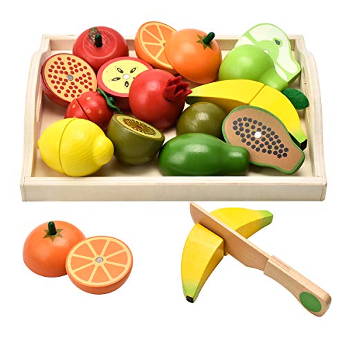 CARLORBO Holz Küchenzubehör Kinderküche Zubehör - Holzspielzeug Lebensmittel für Kinder Küche Gemüse Obst Spielküche Spielzeug 2 Jahr von CARLORBO