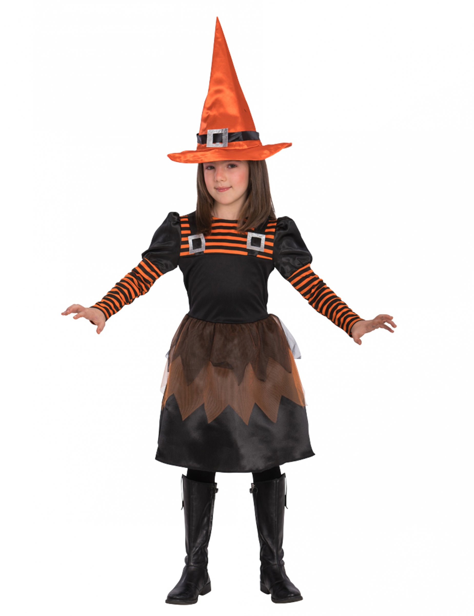 Kleine freche Hexe Kinderkostüm für Halloween schwarz-orange Kleine freche Hexe Kinderkostüm für Halloween schwarz-orange von CARNIVAL TOYS