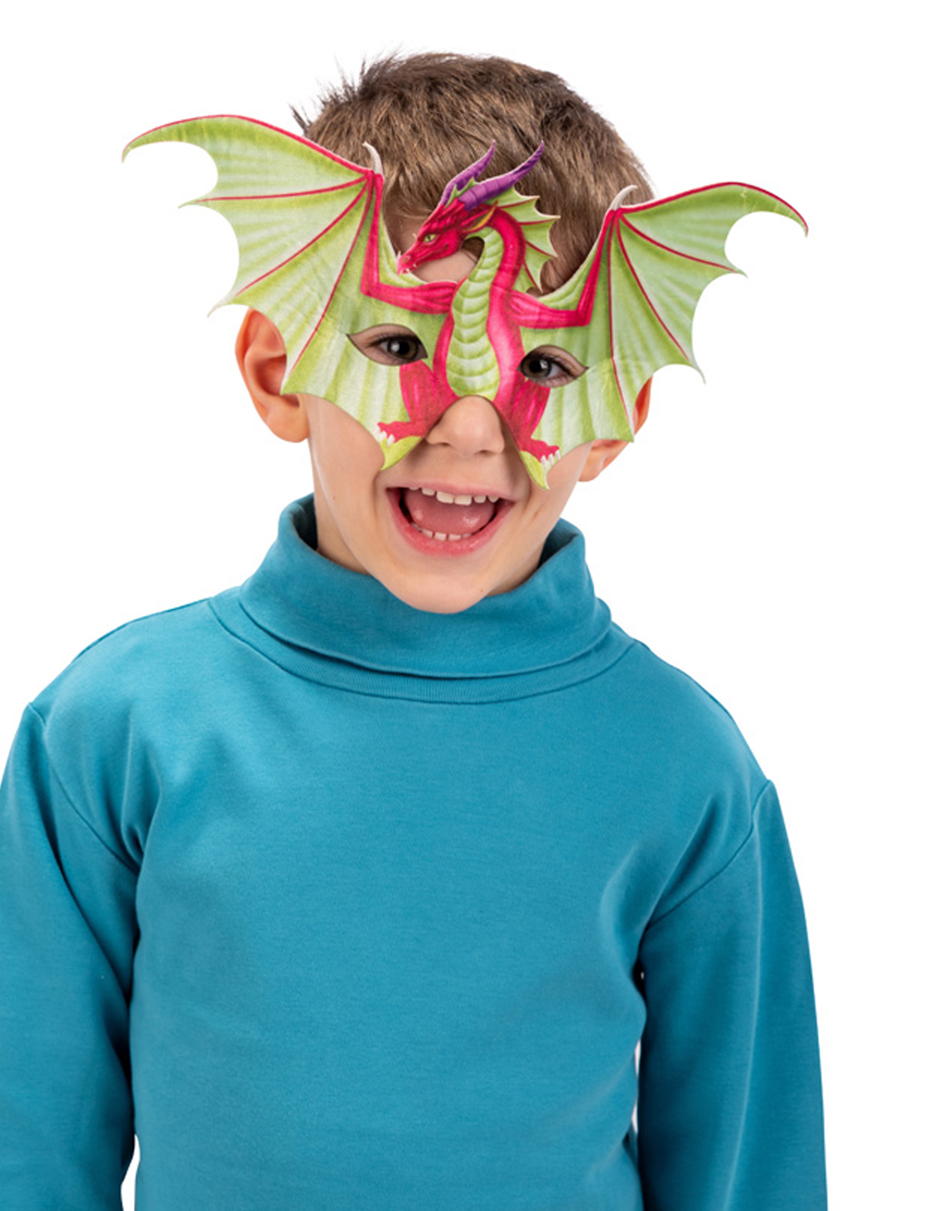 Mächtige Drachen-Maske für Kinder Halbmaske rot-grün-violett von CARNIVAL TOYS