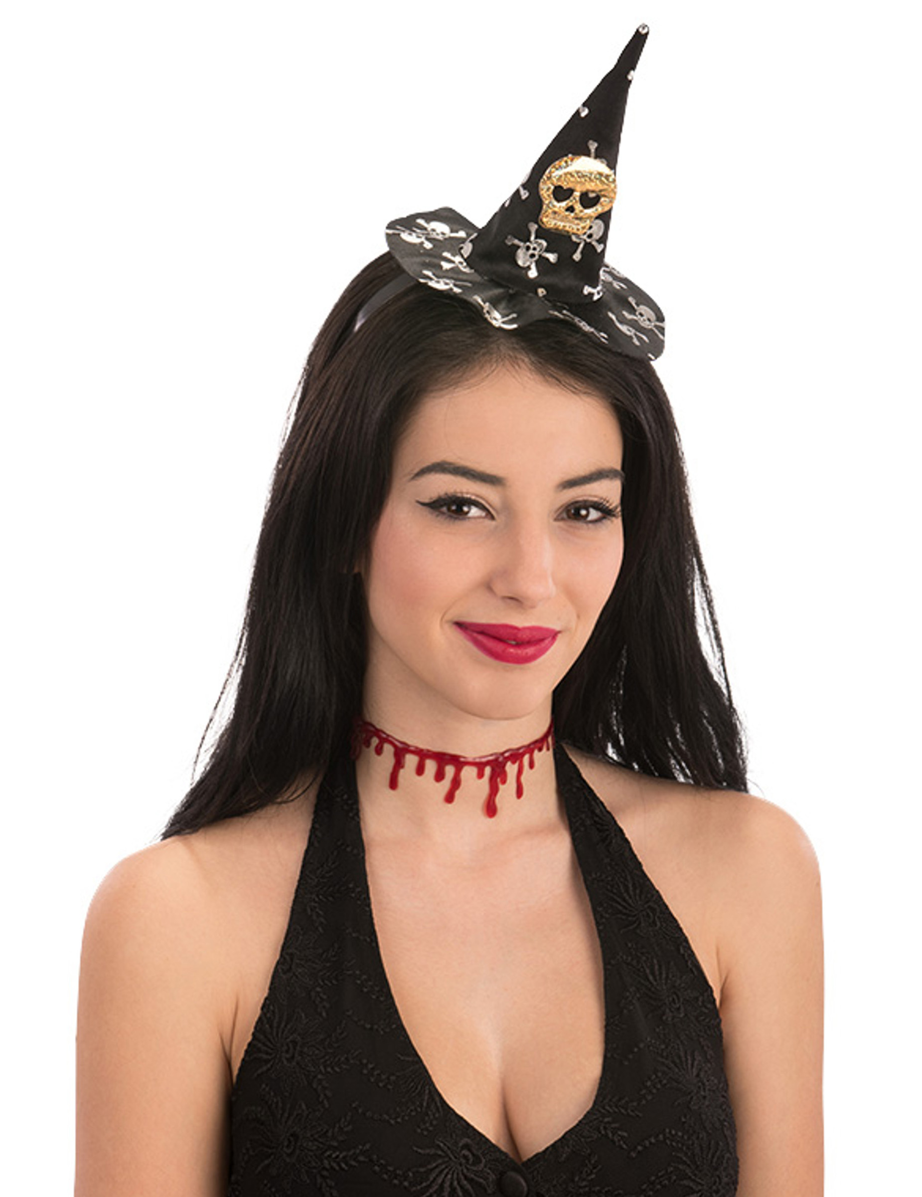 Mini-Hexenhut mit Totenschädel für Damen Mini-Hexenhut mit Totenschädel für Damen von CARNIVAL TOYS
