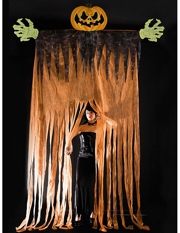 Riesige Türdeko Halloweenparty Eingangstor Kürbis orange-schwarz 350cm von CARNIVAL TOYS