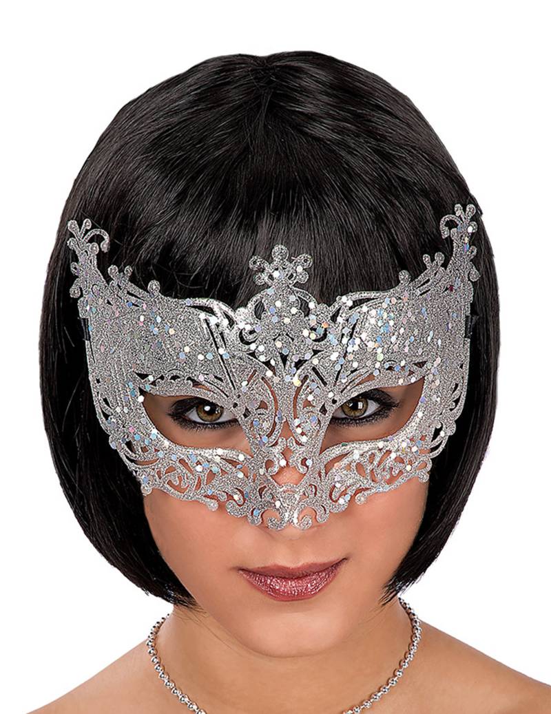 Venezianische Augenmaske mit Schnörkeln Kostüm-Accessoire silber von CARNIVAL TOYS