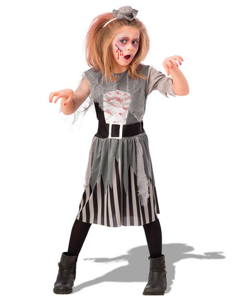 Zombie-Piraten-Kostüm für Mädchen Halloweenkostüm für Kinder grau-schwarz von CARNIVAL TOYS