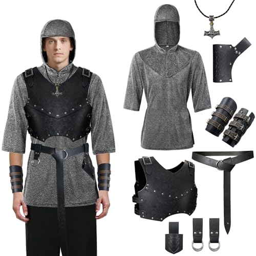 CARTLZ LARP Gear Tempelritter-Kettennetz-Rüstungs-Set für Herren, verstellbares falsches Kettenhemd, Renaissance-Kostüm, Schwarz, Standard CARTLZ LARP Gear Tempelritter-Kettennetz-Rüstungs-Set für Herren, verstellbares falsches Kettenhemd, Renaissance-Kostüm, Schwarz, Standard von CARTLZ