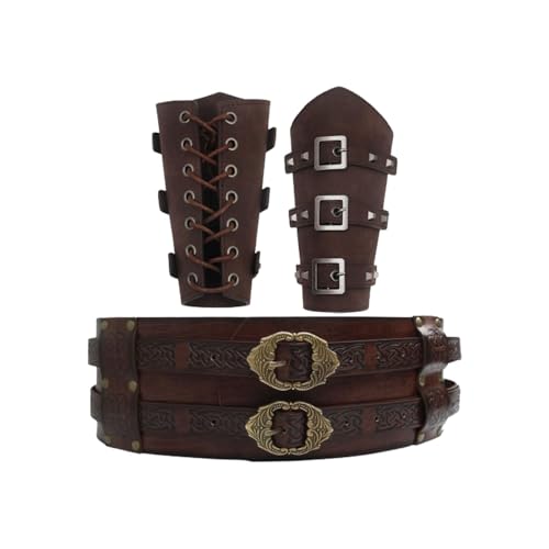 CARTLZ Renaissance-Zubehör, Wikingergürtel und Lederarmbänder, Wikinger-Renaissance-Gürtel für Halloween, Cosplay, Braun/Gold, 2 Stück CARTLZ Renaissance-Zubehör, Wikingergürtel und Lederarmbänder, Wikinger-Renaissance-Gürtel für Halloween, Cosplay, Braun/Gold, 2 Stück von CARTLZ