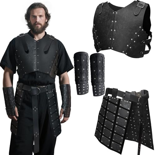 Mittelalterliches Ritter-Rüstungs-Set für Herren, Brustpanzer, Wikinger-Armschienen, LARP, Samurai, römisch, Cosplay, verstellbare Kampfausrüstung, Schwarz, Einstellbar Mittelalterliches Ritter-Rüstungs-Set für Herren, Brustpanzer, Wikinger-Armschienen, LARP, Samurai, römisch, Cosplay, verstellbare Kampfausrüstung, Schwarz, Einstellbar von CARTLZ