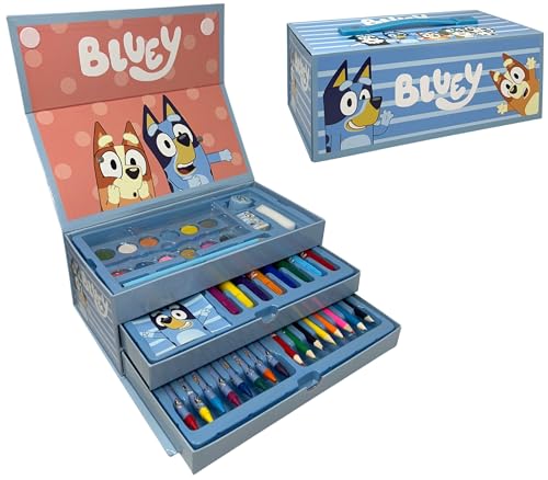CARTOON Koffer mit Farben Bluey und Bingo für Kinder, 52-teiliges Set mit Farben und Schreibwaren, mit Schubladen, Zeichen- und Malset CARTOON Koffer mit Farben Bluey und Bingo für Kinder, 52-teiliges Set mit Farben und Schreibwaren, mit Schubladen, Zeichen- und Malset von CARTOON