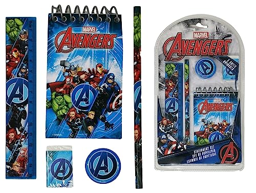 CARTOON Disney Marvel Schreibwarenset, 5-teilig, Notizblöcke, Bleistifte, Zubehör, Geschenkidee (Avengers) von CARTOON