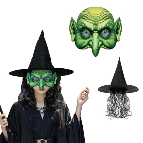 CASACLAUSI Gruselige Hexenmaske mit grauem Haar, Halloween, realistische alte Dame, Latexmaske, Kostüm für Erwachsene, Horror, Cosplay, Requisite von CASACLAUSI