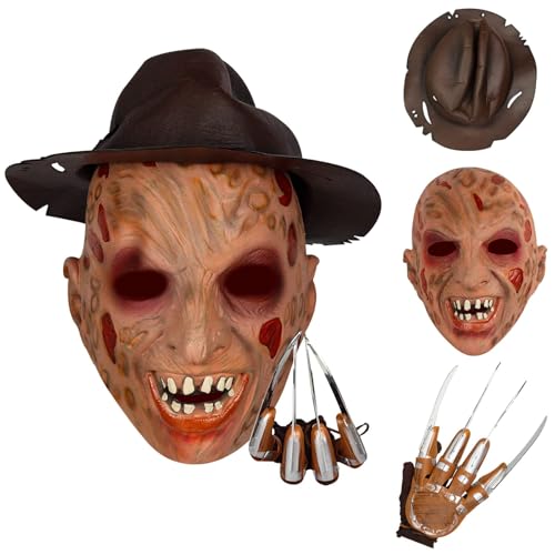 CASACLAUSI Nightmare Killer-Maske, Handschuh, Hut, Killer, Horrorfilm, Gruselmaske, Elm, St. Cosplay, Kopfbedeckung, Halloween-Kostüme, Requisiten von CASACLAUSI