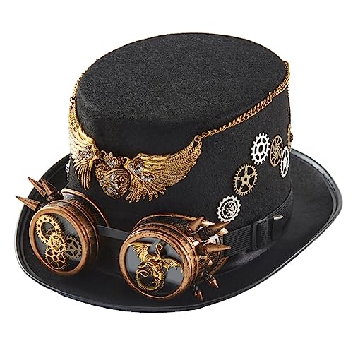 CASNO Zylinderhut, Steampunk-Hut, Zeitreisender, Steampunk-Hut, für Herren, mit Brille, Steampunk-Hut, Halloween-Party, Steampunk-Zubehör von CASNO