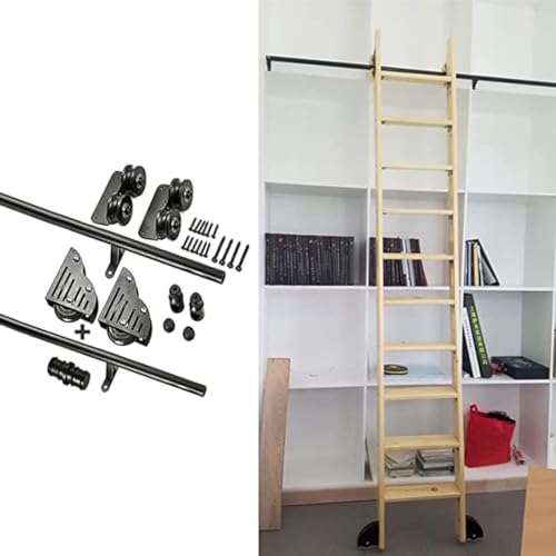 CATANK 1 m - 6,1 m Schiebetür-Set, Bibliothek, Rollleiter, Hardware-Schiene, Schiebetür-Bibliothek, komplettes Set, Hardware (ohne Leiter) mit Bodenrollenrädern (Größe: 200 cm Schienen-Kit) von CATANK