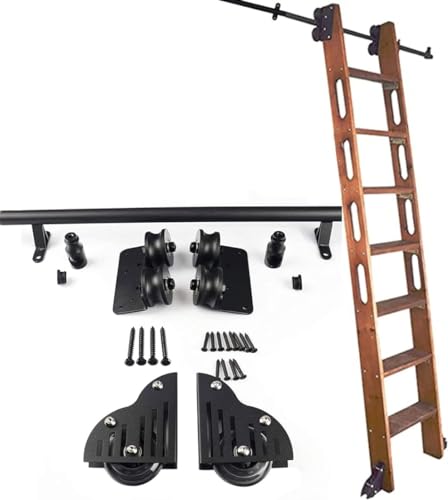 CATANK Bibliotheksleiter-Hardware-Kit mit Bodenrollenrädern (ohne Leiter), Rundrohr, mobile Leiter, Gleitschiene, schwarz, Größe: 300 cm Schienen-Kit von CATANK