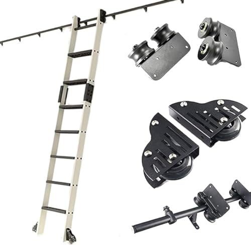 CATANK Rollende Bibliotheksleiter, Hardware-Schienen-Set, Schiebeleiter, Bibliothek, komplettes Set, Hardware-Rollbahn (ohne Leiter), schwarzes Gleitschienen-Set mit Bodenrollenrädern (Größe: 100 cm von CATANK