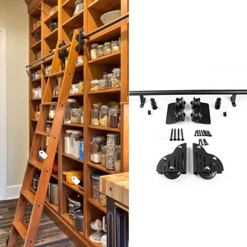 CATANK Rollleiter-Hardware-Bibliotheks-Schiebetür-Hardware-Set, 1 m - 6 m, runde mobile Leiterschiene, Schiene/Schiene (ohne Leiter), mit Bodenrollenrädern (Größe: 200 cm Schienen-Set) von CATANK