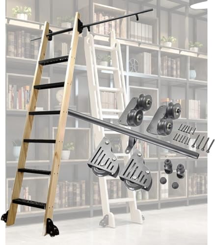CATANK Schiebe-Hardware-Roll-Bibliotheksset (ohne Leiter), Rundrohr-Schiebe-Bibliotheksleiter, Hardware-Rollen, komplettes Set mit Bodenrollen, rustikales Schwarz (Größe: 200 cm Schienen-Kit) von CATANK