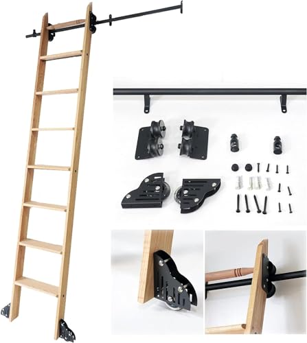 CATANK Schiebetür-Set, 1 - 6 m, Schiebetür-Set, Schiebeleiter, Bibliothek, komplettes Hardware-Rollschienen-Set (ohne Leiter), Stahl-Rundrohr-Rolltreppe mit Bodenrollen (Größe: 300 cm Schienen-Set) von CATANK