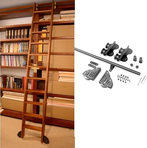 CATANK Stehende Rollleiter, Hardware, Bibliotheksschienen-Set mit Bodenrollen, einziehbare Schiebetür, rundes Rohr, mobile Leiterschiene (ohne Leiter) (Größe: 100 cm Schienen-Kit) von CATANK