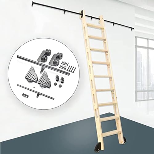 Rollleiter-Schienen-Hardware-Kit (ohne Leiter), mobile Leiter-Hardware mit Bodenrollenrädern + Verlängerungsschiene/Schiene (Größe: 200 cm Schienen-Kit) von CATANK