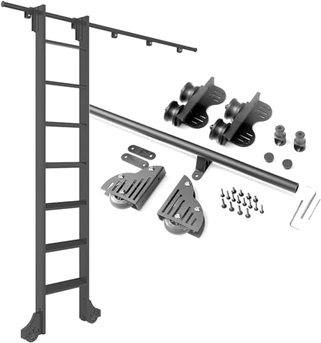 Schiebetür-Set, einziehbare Rollleiter, Hardware, Bibliothek, Schiebeleiter, Hardware-Set, runde Schiene/Schiene (ohne Leiter), mit Bodenrollenrädern (Größe: 300 cm Schienen-Set) von CATANK
