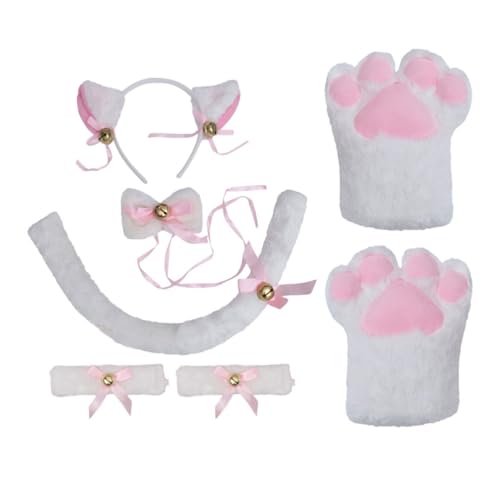 CATIEBYE 1Satz Katzenkostüm für Karneval Teiliges mit Katzenohren Haarreifen Katzenhandschuhen Katzen Glöckchen für Kostümpartys Festlichkeiten Leicht von CATIEBYE