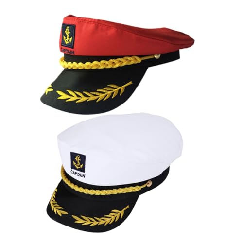 CATIEBYE 2 Stück Captain Hats für Erwachsene Gestickte Seemannsmütze in Rot und Weiß Langlebige Kostümaccessoires für Party Cosplay Karneval und Segelveranstaltungen von CATIEBYE