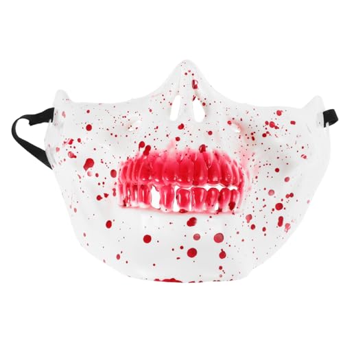 CATIEBYE Halbgesichts skelettmaske aus Robustem Kunststoff Realistisch Detailliert Blutrot weiß Gruselige Halloween halbmaske für Kostümpartys Maskerade Cosplay und Horror events von CATIEBYE