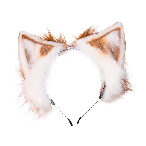 CATIEBYE Plüsch Katzenohren Haarreif Weich und Bequem Flauschiges Cosplay Kostümzubehör für Fasching Karneval Party Langlebiges Tierohren Stirnband in Weiß Geeignet für Mädchen Frauen von CATIEBYE