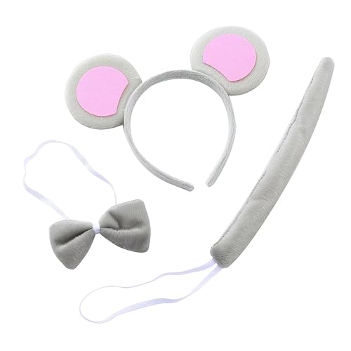 CATMEYE Maus Ohren Haarreifen Set, Tier Kostüm mit Schwanz, Verkleidung für Kinder, Party, Karneval (Grau) von CATMEYE