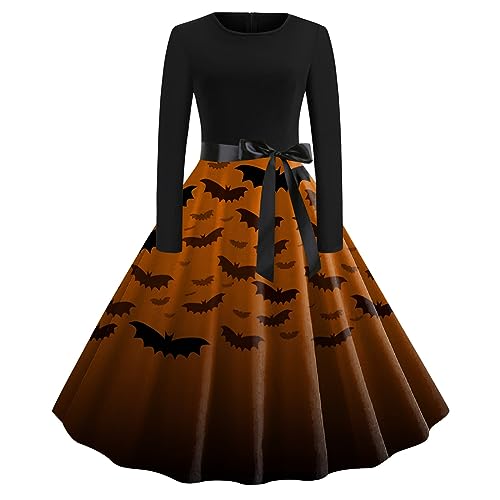 CAUYDY Halloween Kostüm Damen, Halloween Kürbis Kleid Elegant Festliche Abendkleider Halloween Gothic Winterkleid Für Frauen von CAUYDY