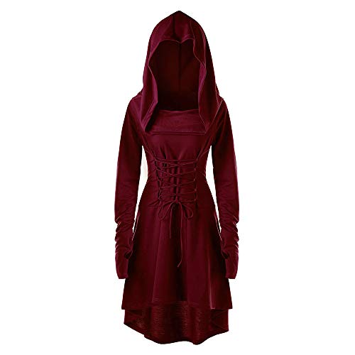 CAUYDY Kleid Damen Gothic Kleid Mittelalter Kleidung cosplay Kostüm Renaissance Mit Kapuze tunika Schnüren Unregelmäßiger Saum Spleißen Einfarbig 2023 Kleid Karneval Hexen Kleid von CAUYDY
