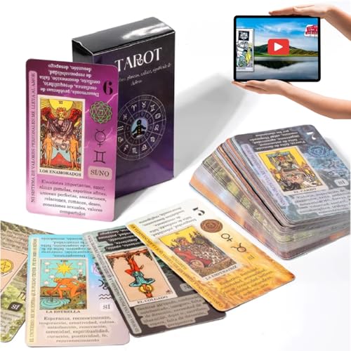 CAVECA Karten auf Spanisch für Anfänger und Experten mit Bedeutung + kostenloser Geschenkkurs, Tarot-Deck mit 78 bunten und robusten Karten, Rider Waite Tarotkarten, spanische Ausgabe von CAVECA