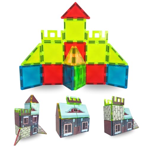 CAVERZ Magnetische Bausteine Kinderspielzeug mit 47 Teilen: STEM Bauspielzeug ab 3 Jahre für Jungen und Mädchen Vorschule Lernen Sensorisches Montessori von CAVERZ