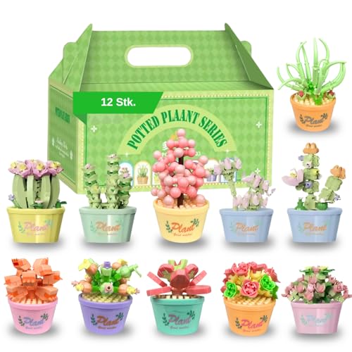 CAVERZ Mini Blumen Sukkulenten Bausteine Set – 12 Botanische Blumenpflanzen Bausätze mit Verpackungsbox, Kreatives Bauprojekt für Erwachsene & Kinder ab 6, Heimdekor & Geschenk von CAVERZ