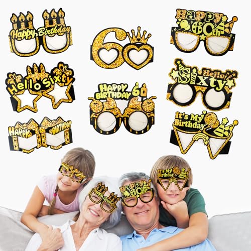 CAVETEE 16 Stück Brillen zum 60. Geburtstag, schwarz-goldfarben, Papierbrillen, Partyzubehör, 60 & fabelhafte Dekorationen von CAVETEE