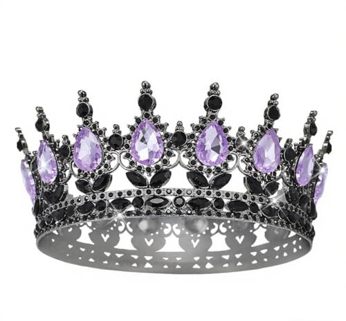 CAVETEE Lila & Schwarz Krone für Frauen, volle runde Königin Krone Geburtstag Königin Prinzessin Tiara Party Dekorationen für Frauen Kostüm Party Haarschmuck von CAVETEE