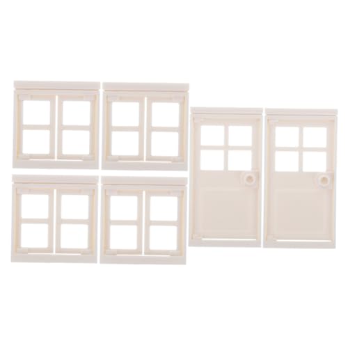 CAXUSD 1 Satz Kunststofftüren Und Fenstermodelle Miniaturtür Für Puppenhaus Mini-puppenhausfenster Miniatur-hausfenster Feengartenfenster Winzige Plastientür Spielzeugtür Beige Plastik von CAXUSD