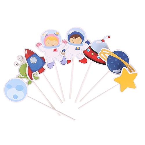 CAXUSD 16st Raumdekoration Astronauten-kuchenaufleger Zylinder Top-hat-dekoration Astronauten-cupcake-topper Partydekorationen Zum Thema Weltraum Kind Partybedarf Ufo Hölzern Rosa von CAXUSD