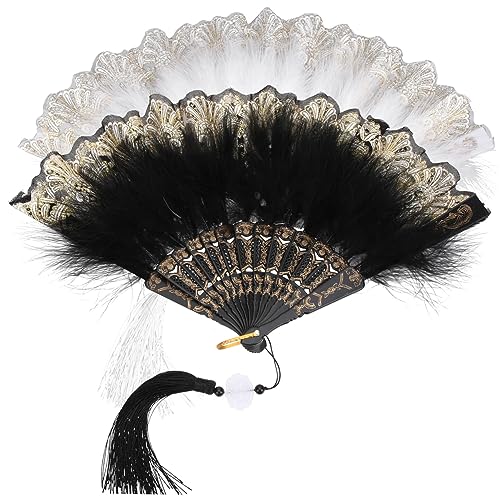 CAXUSD 2 Stück Faltbare Handfächer mit Federn Vintage Handfächer für Hochzeiten Tanz und Fotografie für Damen und Besondere Anlässe CAXUSD 2 Stück Faltbare Handfächer mit Federn Vintage Handfächer für Hochzeiten Tanz und Fotografie für Damen und Besondere Anlässe von CAXUSD