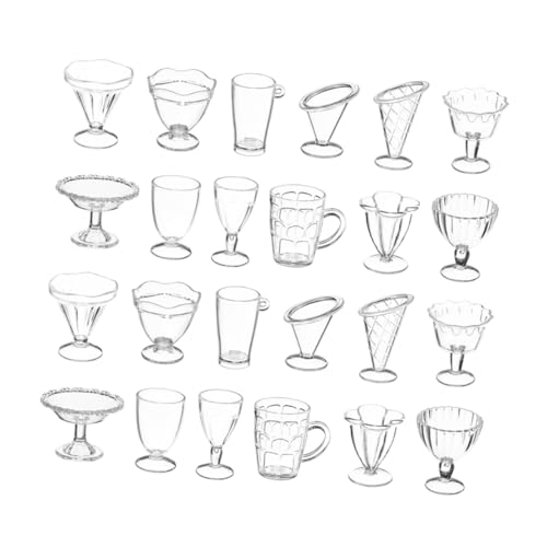 CAXUSD 24 Stück Teiliges Mini Puppenhaus Kunststoff Becher Transparentes DIY Zubehör Vielseitig für Eisbecher Snacks Kleine Spielzeugtassen Robust und Tragbar von CAXUSD